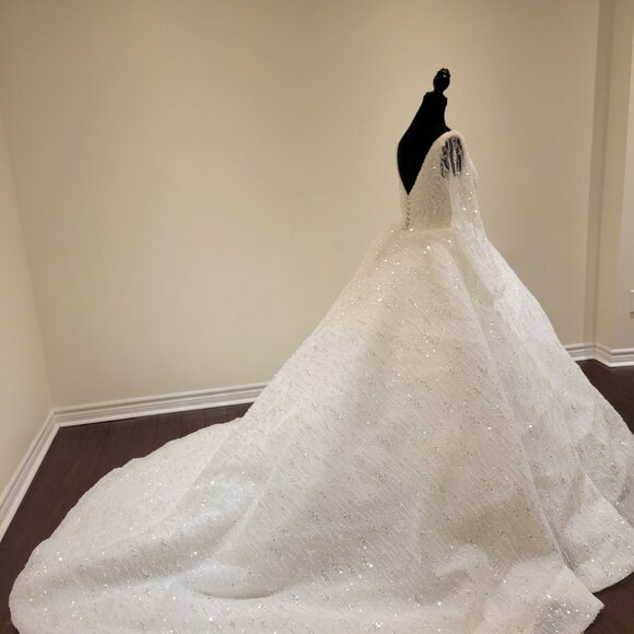 Sparkling White Wedding Dress Gown with Sequin and Beaded Embellishments - Picture 4 of 16